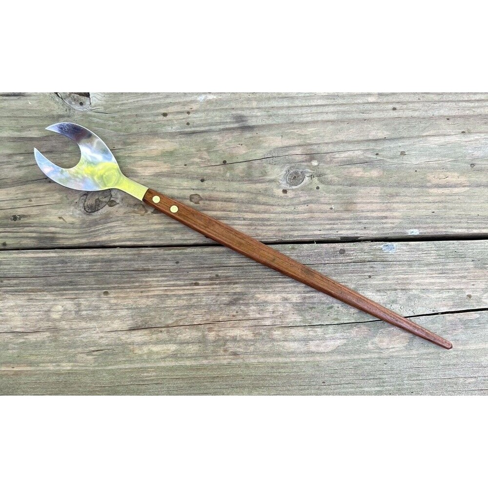 Stainless Steel Wood Handle Salad Server Made in Japan Vintage MCM 14"